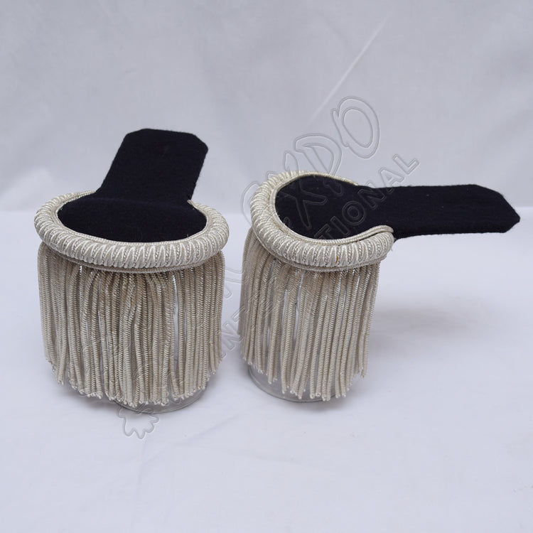 Dark Blue Epaulettes Silver Bullion Fringe Military Shoulder Boards