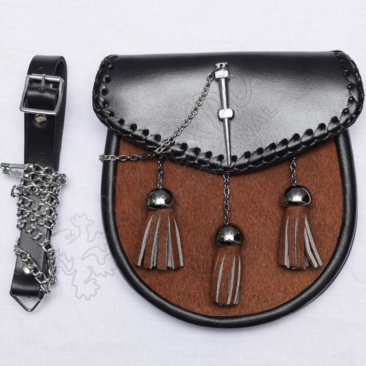 Brown Cow Skin Black Knotwork Leather Sporran