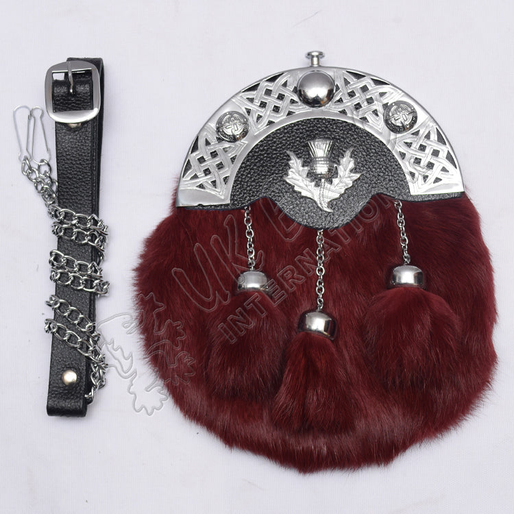 Maroon Rabbit Fur Thistle Sporran