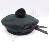 Dark Green Balmoral Plain Hat With Green Pom Pom