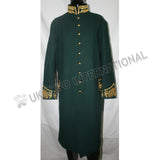 Dark Green Military Gold Bullion Zari Embroidery Greatcoat