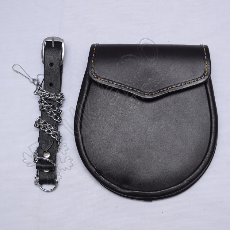 Black Leather Day Wear White Stitching Sporran