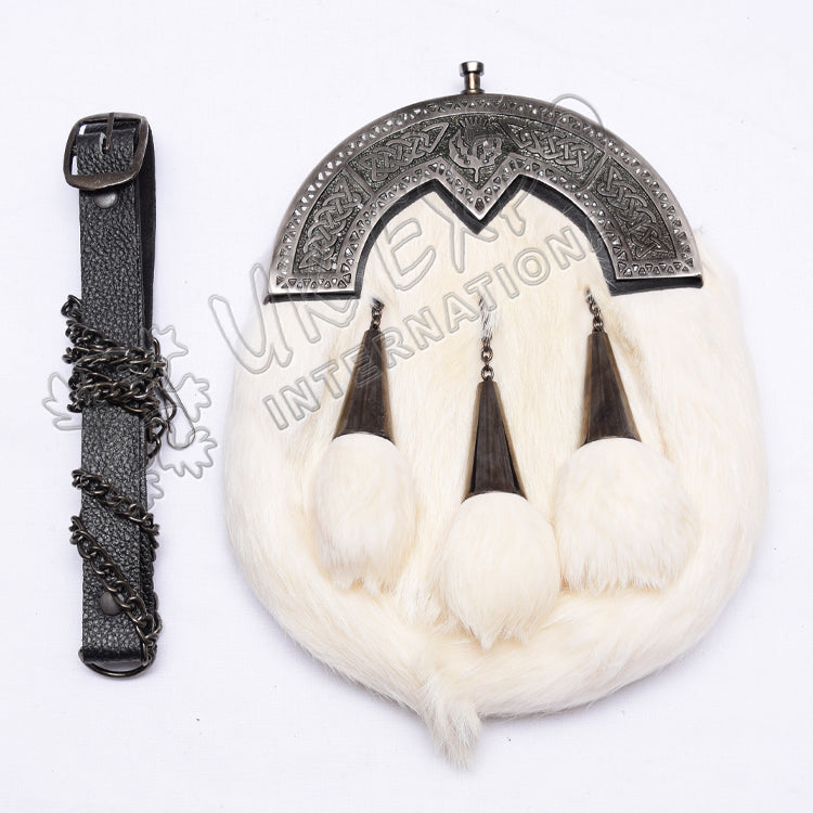 Scottish Diamond Shape Celtic Rabbit Fur Sporran