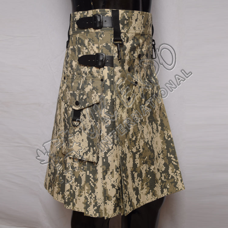 Men Army Digital Camo Utility Cargo Kilt