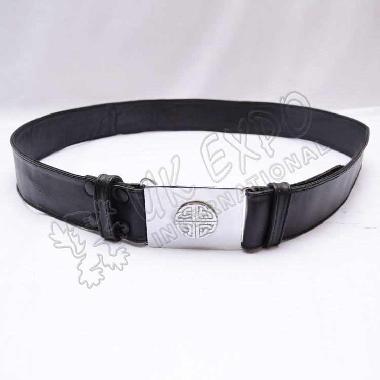 1.5 Inches Wide Double Sided Leather Belt With Snaps Closing Celtic Buckle