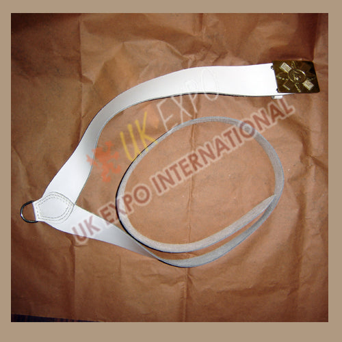 White Drummer Leather Belt with 42nd Regiment Brass Chest Plate Buckle