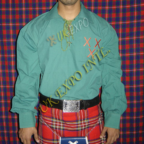 Green Emblem Embroidery Jacobite Shirt Highland Style