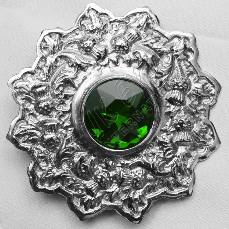 Emerald Stone Thistle With Trim Brooch