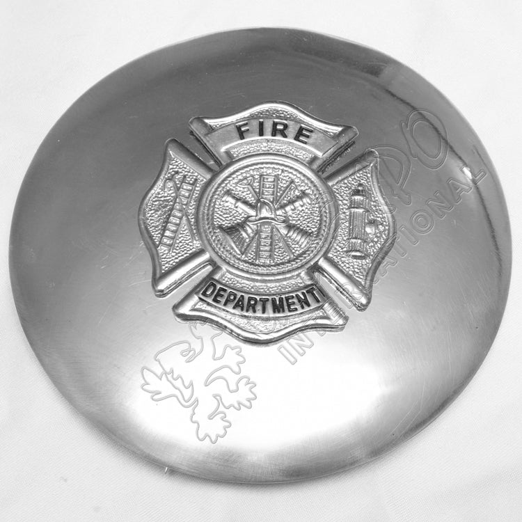 Fire Department Badge With Plaid Brooch