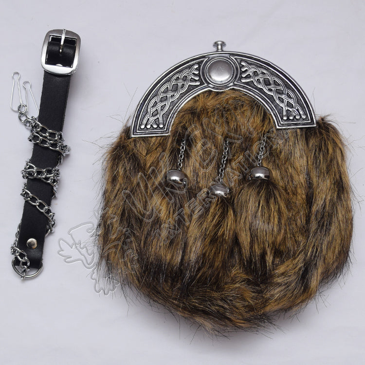 Chrome Celtic Fox Fur Full Dress Sporran