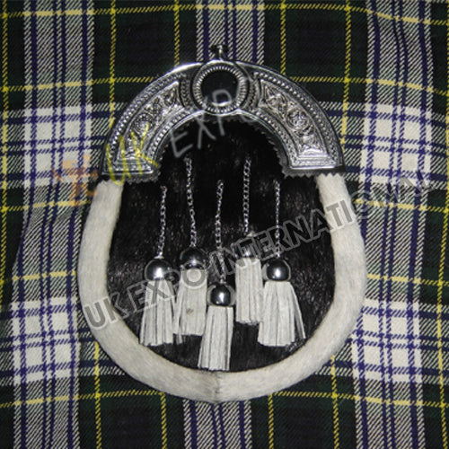 Celtic Black White Goat Skin Tassel Sporran