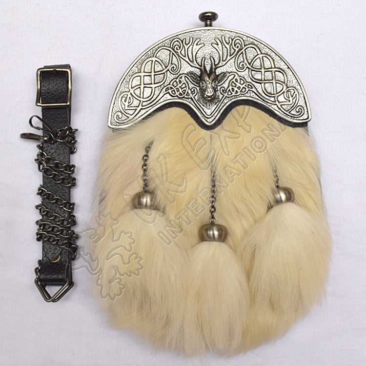 Fox Fur Full Dress Antique Stag Cantle Sporran