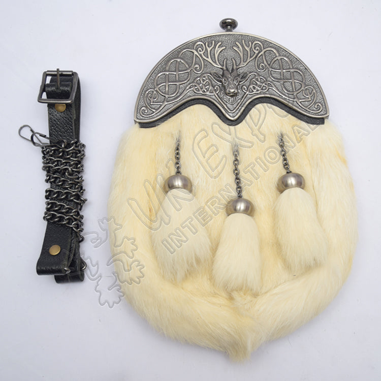Antique Stag Cantle White Rabbit Fur Sporran