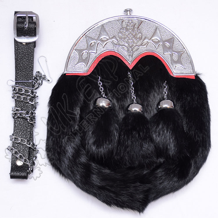 Black Rabbit Fur Full Dress Scottish Flower Sporran