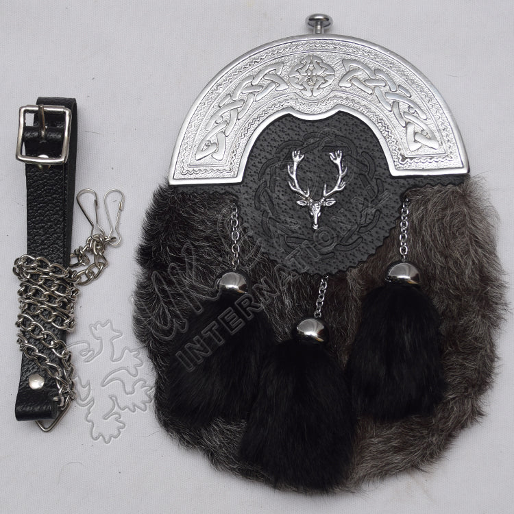 Chrome Cantle Stage Badge Gray Fur Sporran