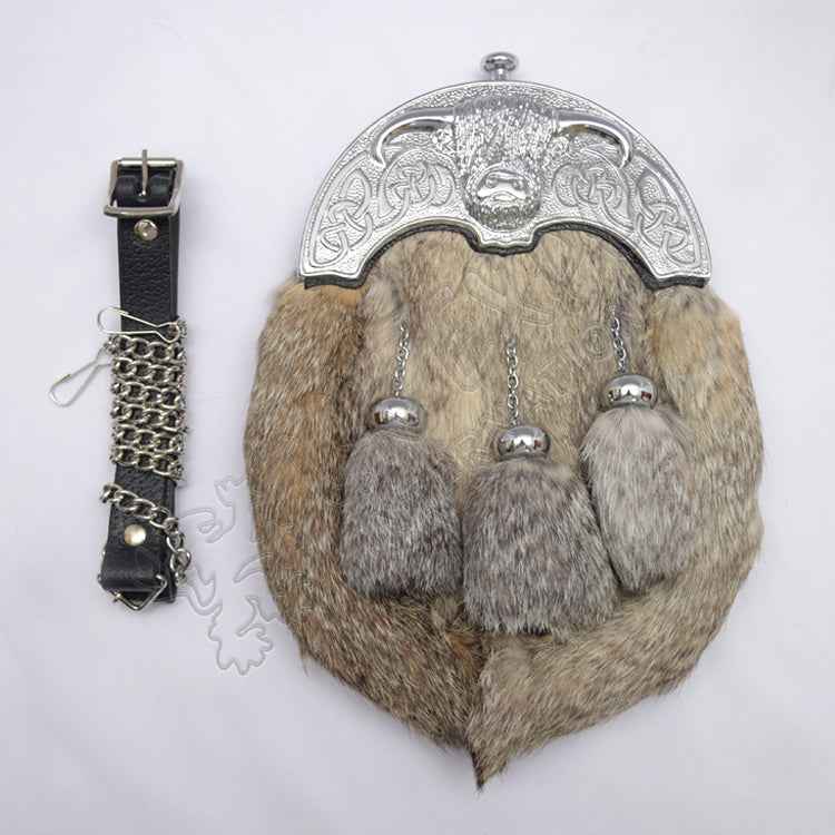 Chrome Ox Cantle Gray Rabbit Fur Sporran