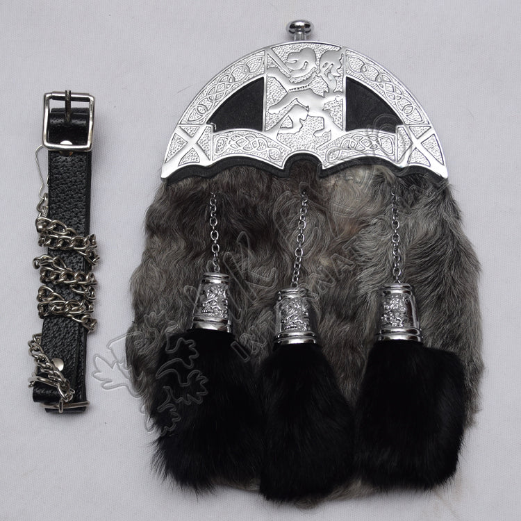 Chrome Rampart Lion Cantle Gray Fur Sporran