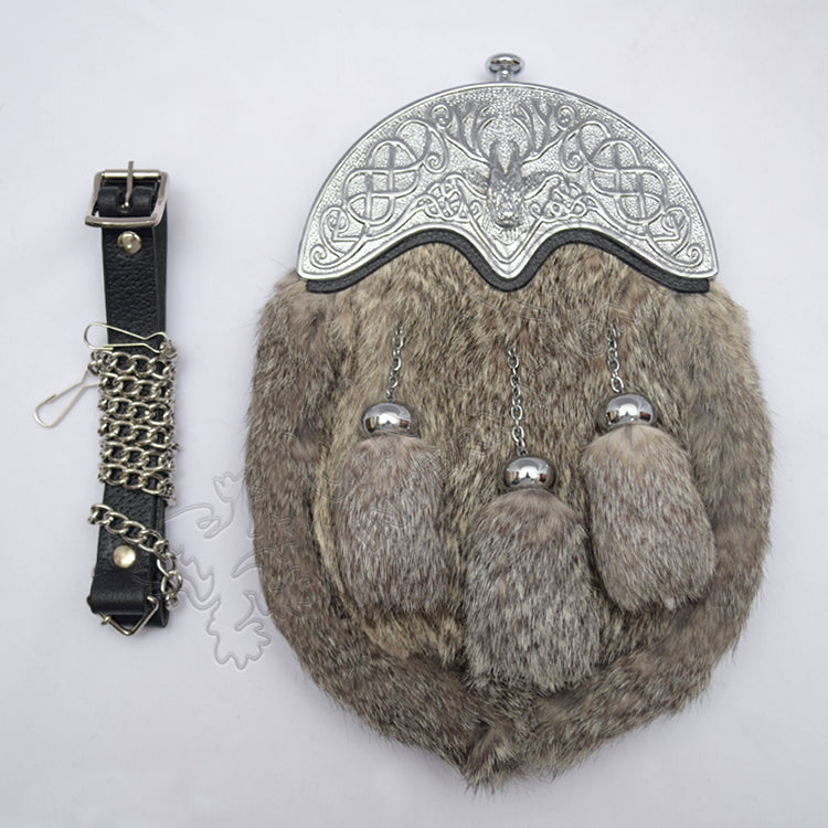 Chrome Stag Cantle Gray Rabbit Fur Sporran
