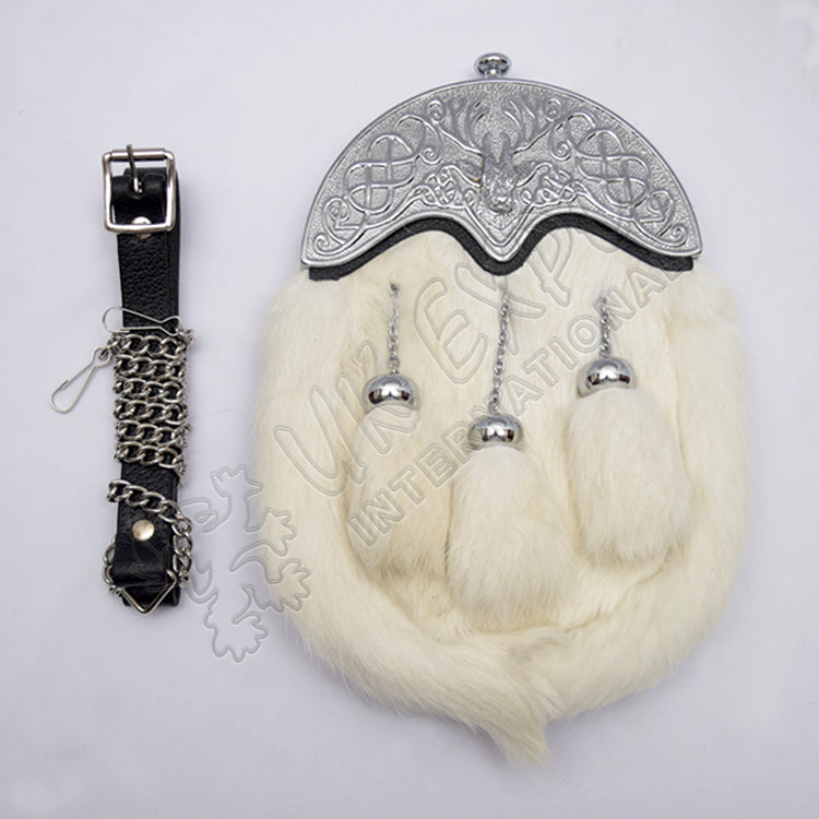 Chrome Stag Cantle White Rabbit Fur Sporran