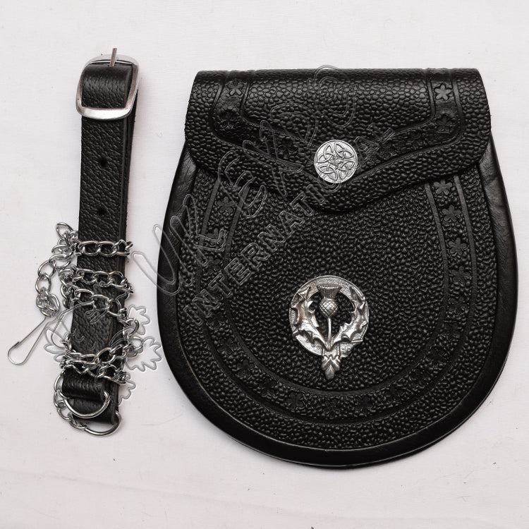 Black Leather Chrome Thistle Sporran