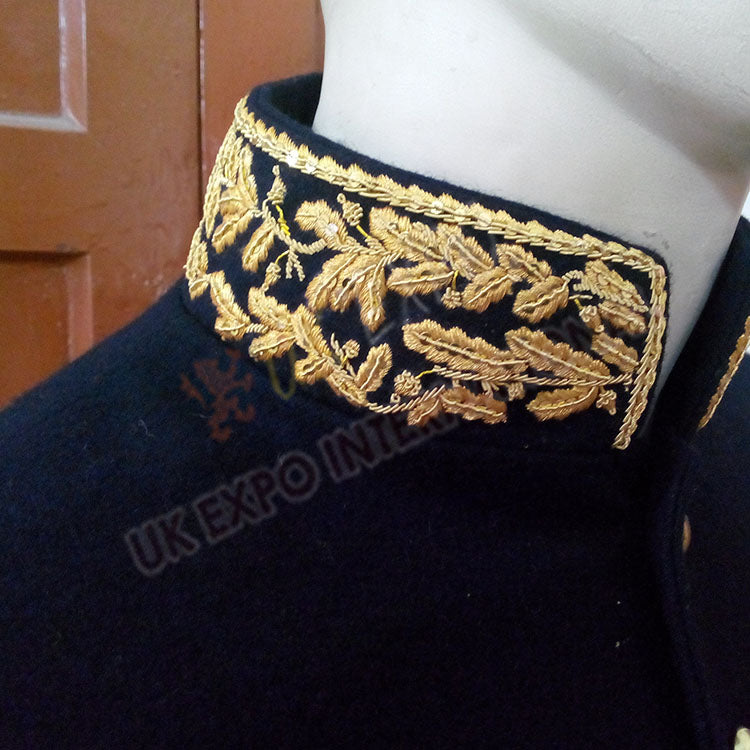 Dark Blue Military Gold Bullion Zari Hand Embroidered Greatcoat