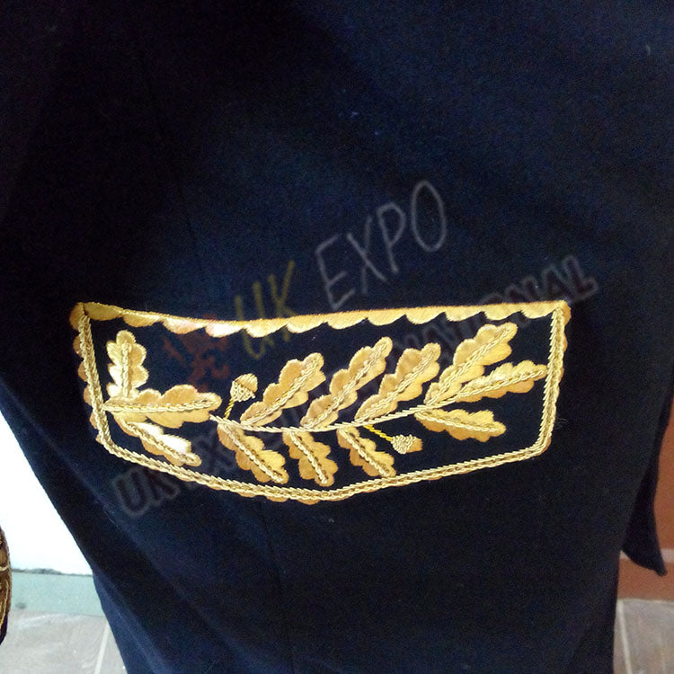 Dark Blue Military Gold Bullion Zari Hand Embroidered Greatcoat