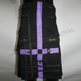Black With Purple Strip Cargo Kilt