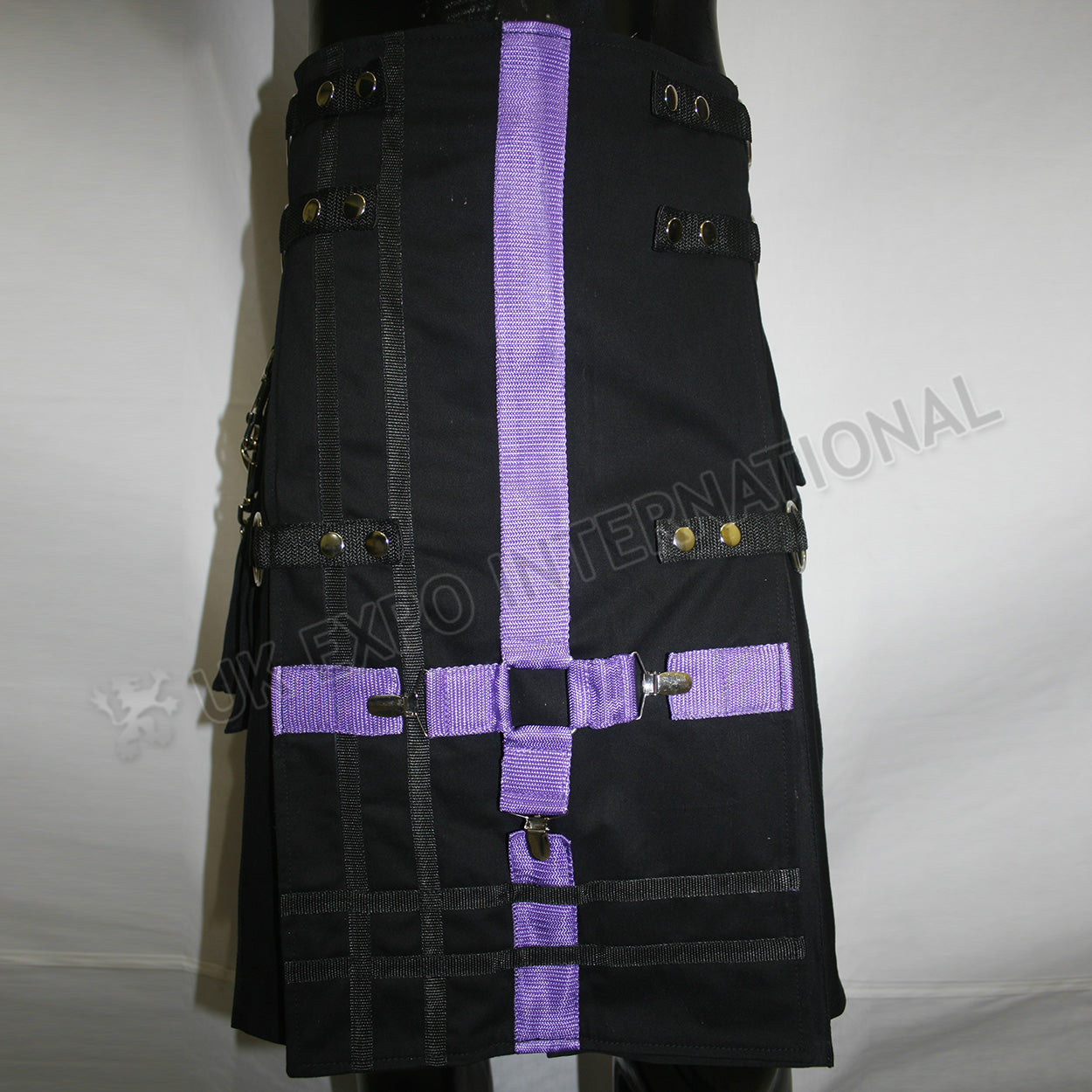 Black With Purple Strip Cargo Kilt