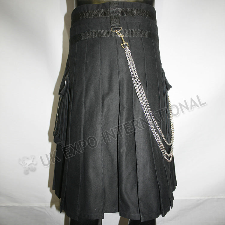 Black With Purple Strip Cargo Kilt