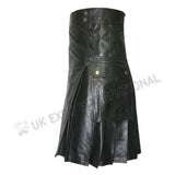 Black Real Leather Utility Kilt