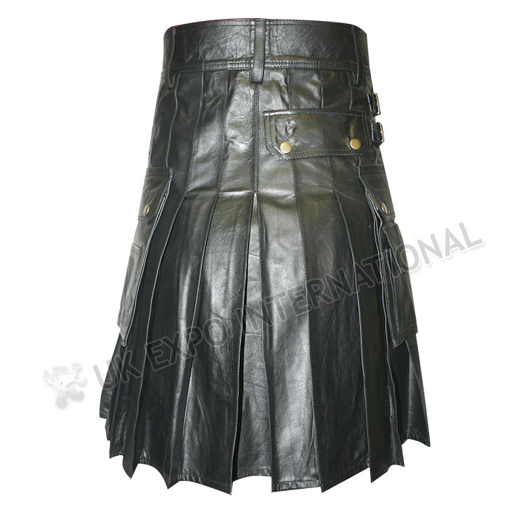 Black Real Leather Utility Kilt