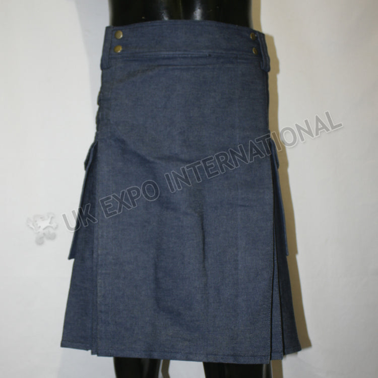 Blue Color Denim Utility Kilt