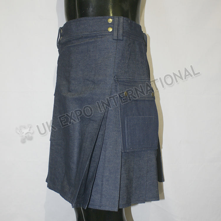 Blue Color Denim Utility Kilt