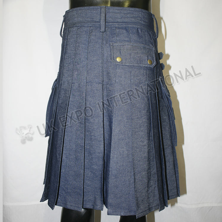 Blue Color Denim Utility Kilt