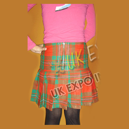 Spring Green And Orange Tartan Mini Fashion Skirt