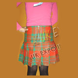Spring Green And Orange Tartan Mini Fashion Skirt