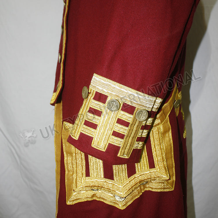 Captain Jack Aubrey Master Commander Red Wine Gold Braid Bullion Coat