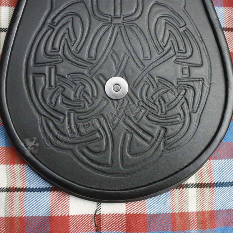 Celtic Double Embossed Black Leather Sporran