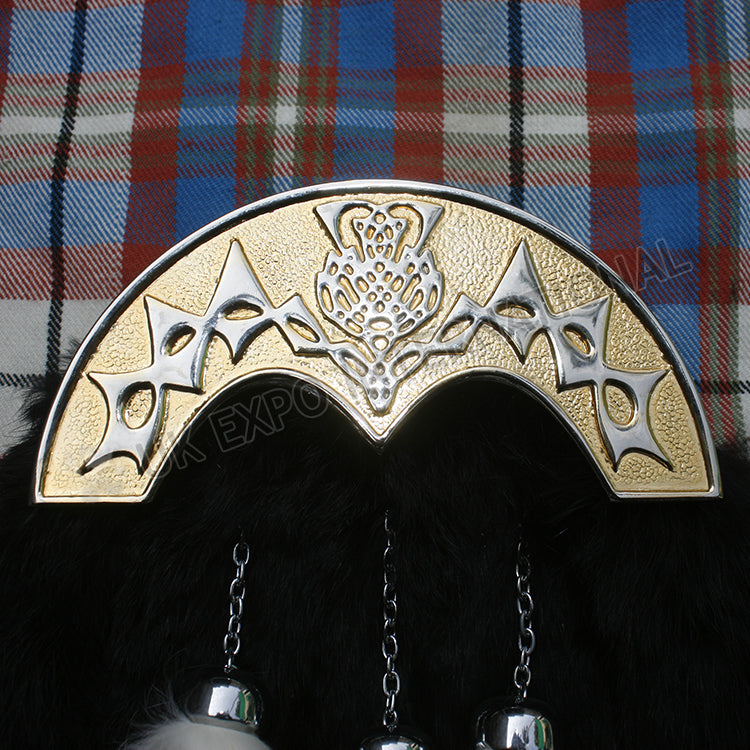 Thistle Gold 3 Tassel Black Rabbit Fur Sporran