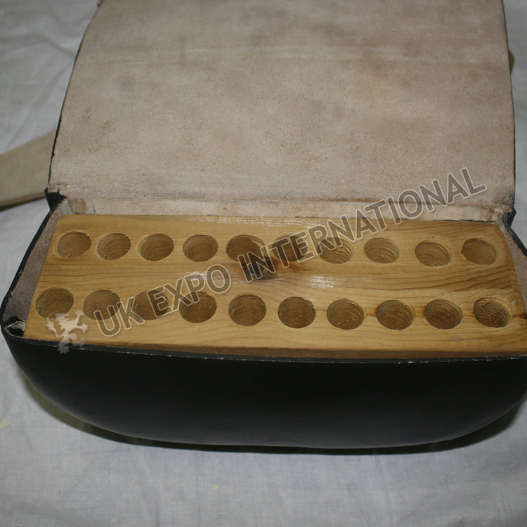Black Cartridge Box Natural Leather Belt Attached Military Ammo Pouch