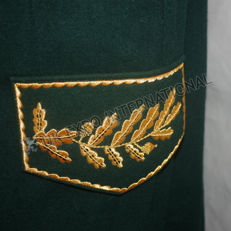 Dark Green Military Gold Bullion Zari Embroidery Greatcoat