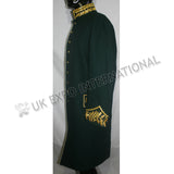 Dark Green Military Gold Bullion Zari Embroidery Greatcoat