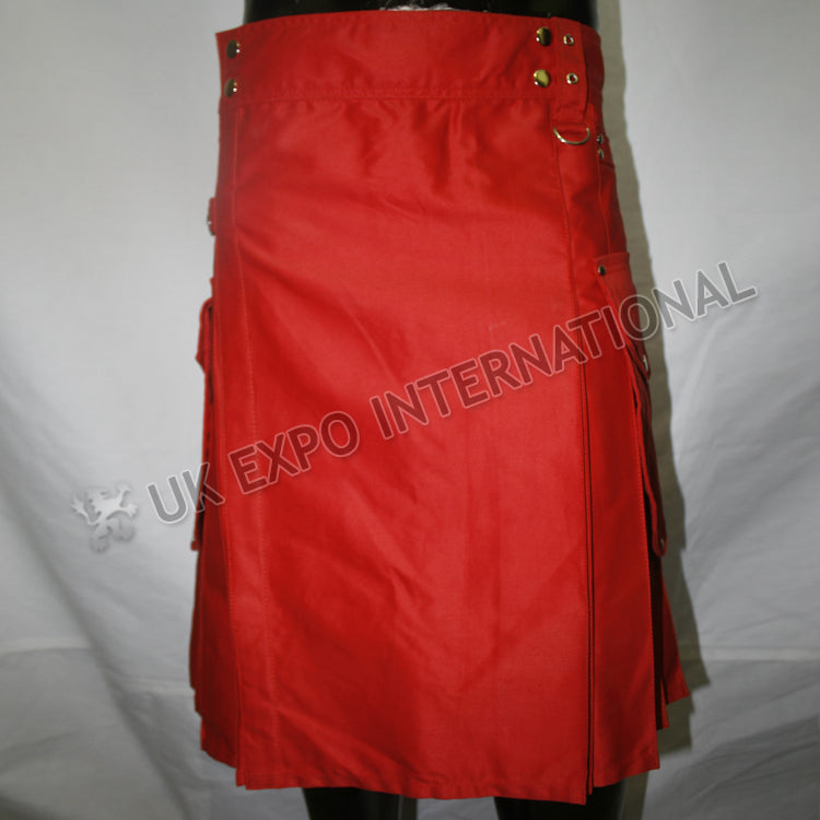 Red Color Sports Casual Utility Kilt
