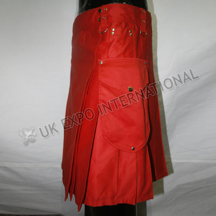 Red Color Sports Casual Utility Kilt