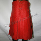 Red Color Sports Casual Utility Kilt