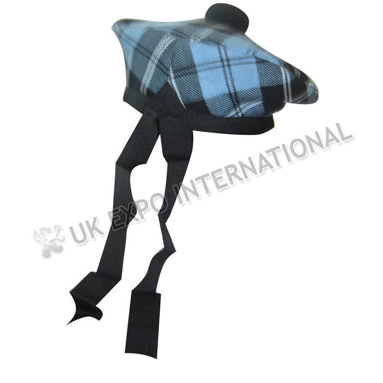 Scottish Darcy Denim Tartan Hat With Black Pom Pom