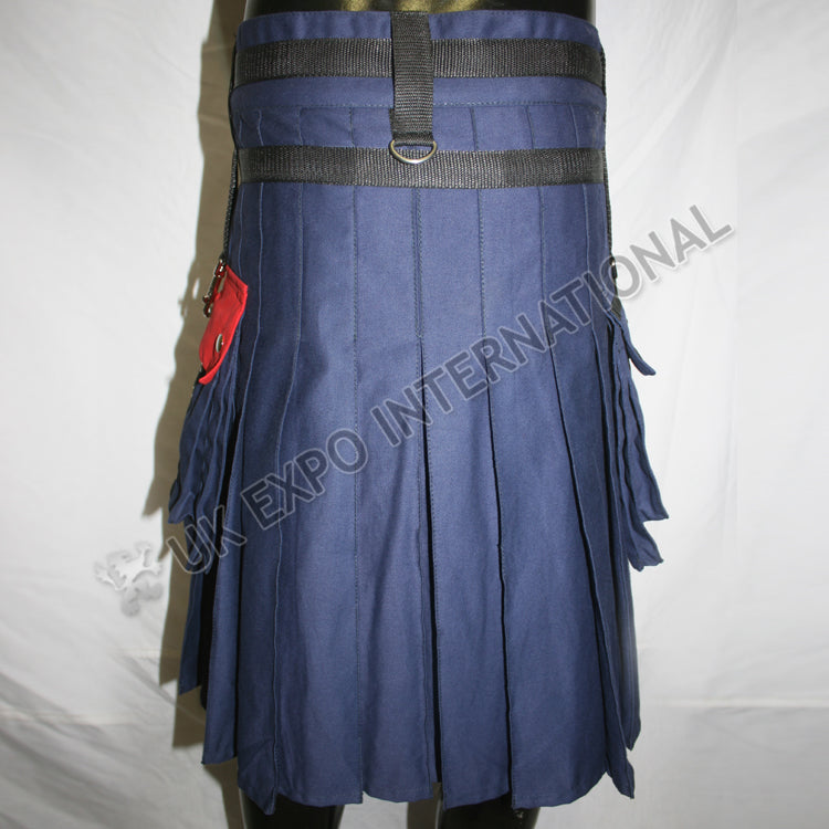 Blue With Red Cargo Utility Kilt