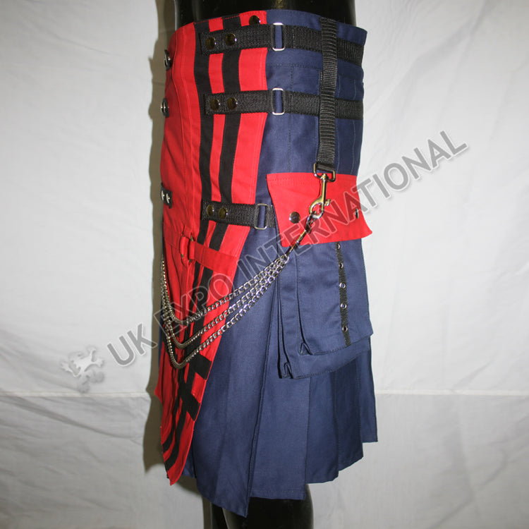 Blue With Red Cargo Utility Kilt