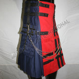 Blue With Red Cargo Utility Kilt