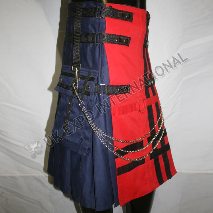 Blue With Red Cargo Utility Kilt